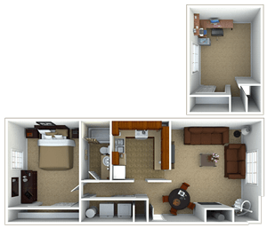 Floor plan for 1 bed, 1 bath, 948 sqft